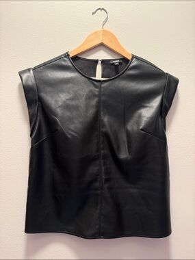 Express Gramercy Black Faux Leather (Vegan) Minimalist Shell Top